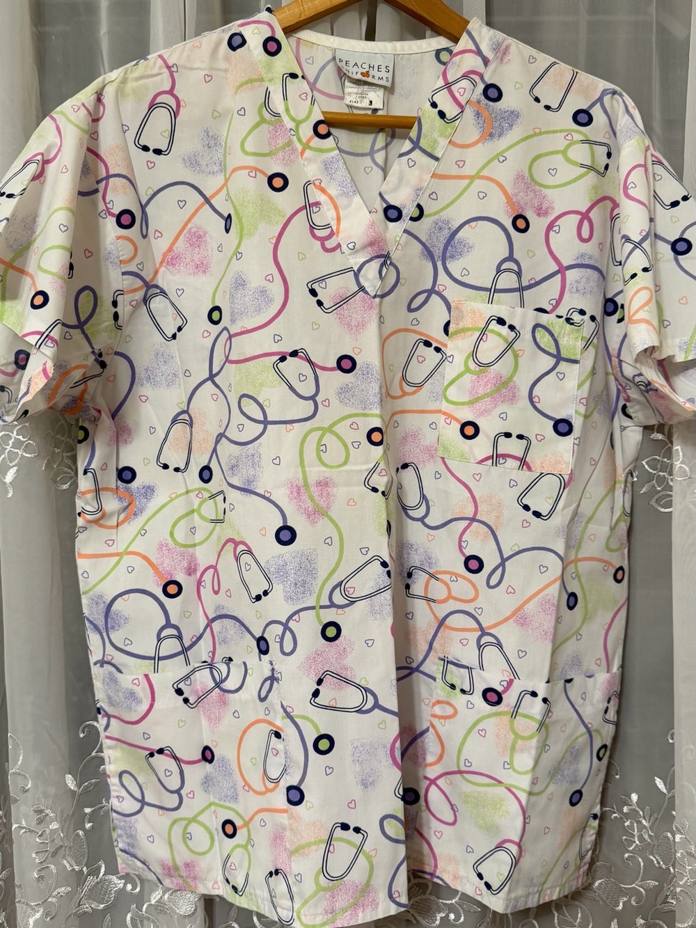 Peaches Scrubs Top- Size Large